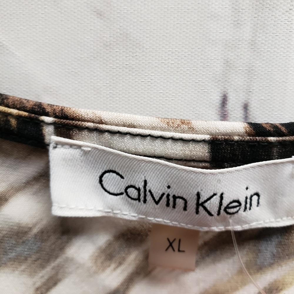 Calvin Klein XL Animal Print Cinch draw string waist Cowl Neck peplum hem blouse - Picture 3 of 8